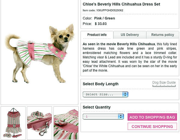 shop for cheap dog clothing and buy your very own chloe's beverly hills chihuahua dress!