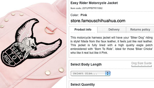 got cool? the easy rider chihuahua pink leather jacket!