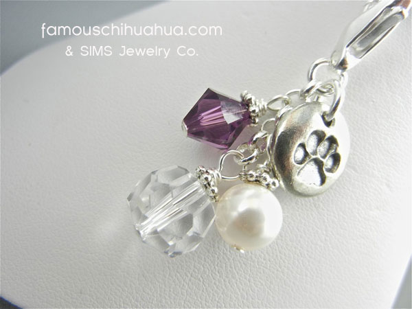 attachable purple crystal with metal dog paw pendant