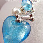 turquoise glass heart dog bone pendant