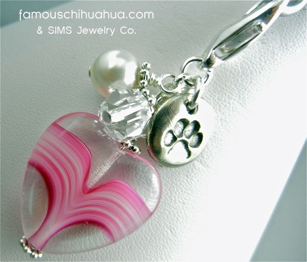 pink swirled heart dog paw pendant