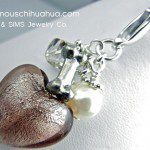 mauve glass heart dog bone pendant