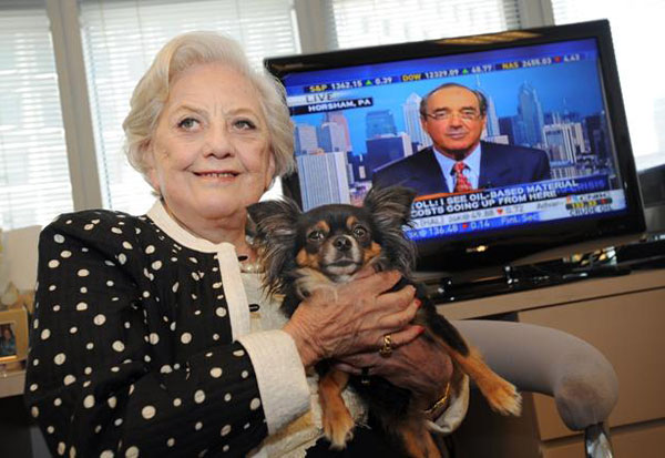 muriel siebert with her long-haired chihuahua